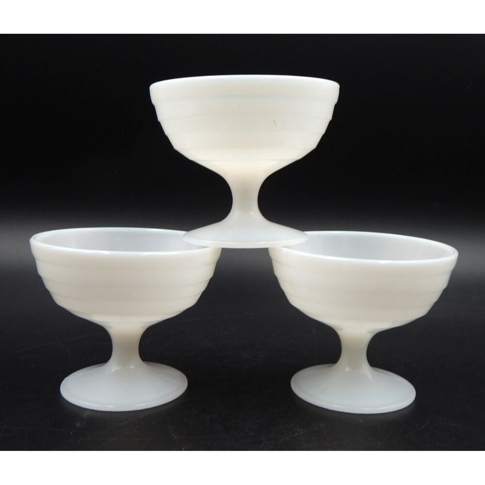 Hazel Atlas Platonite Moderntone White Sherbert Dessert Cups Bowls Set of 3